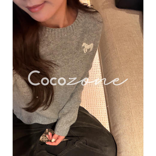 COCO ZONE 刘 一一 “小马毛衣”100羊毛圆领毛织上衣 CD1A1746 商品图1