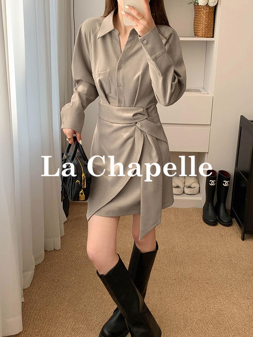会员福利【智感/通勤时髦】拉夏贝尔/La Chapelle德曼通勤裙~高品质肌理衬衫不规则连衣裙 商品图1