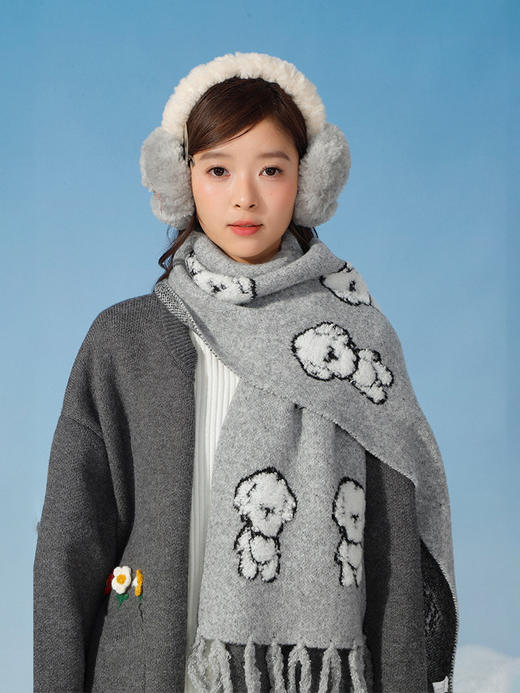 卡通立体小狗撞色围巾女2025冬季流苏长巾围脖-纪念日百货门店同款167844344 商品图0
