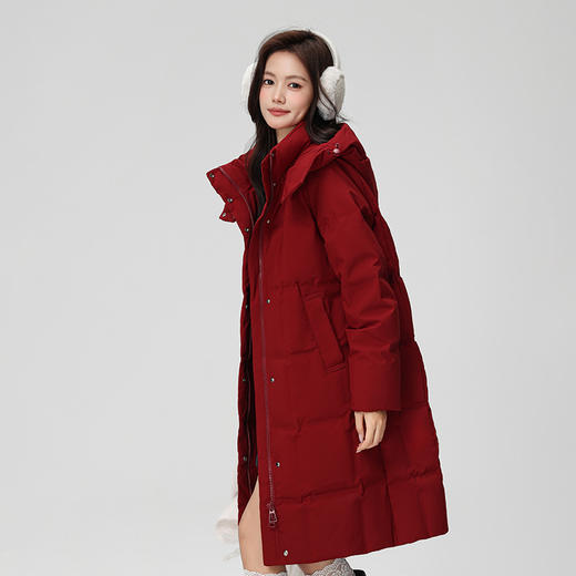 【多重防风】个调 2025冬季新款时尚简约宽松连帽可拆卸鸭绒中长款羽绒服8826 155-170卡其色/红色/粉色 商品图7