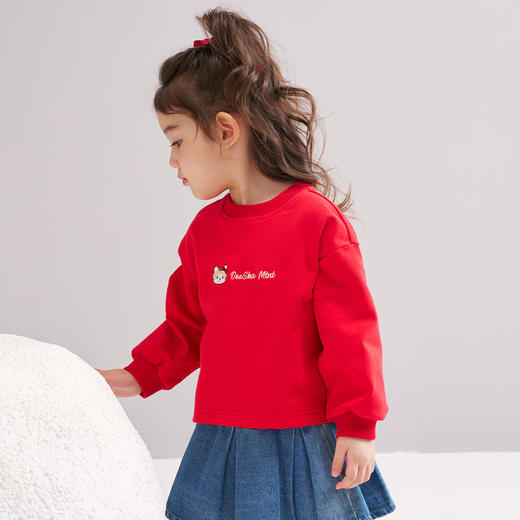 笛莎Deesha 2026春季女童可爱小猫绣花立体蝴蝶结卫衣 商品图2