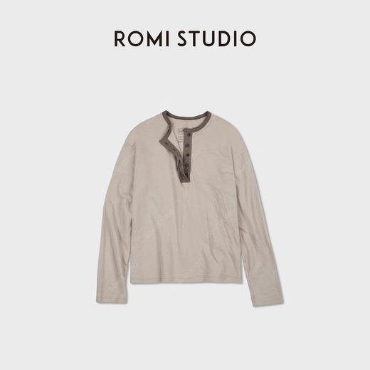ROMI STUDIO“松弛漫旅”100%舒适棉复古亨利领长袖打底RWCASU6371 商品图0