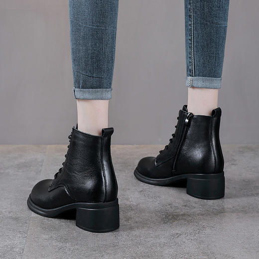 YR 2975真皮复古马丁靴厚底粗跟头层牛皮显脚小系带短筒靴 商品图3