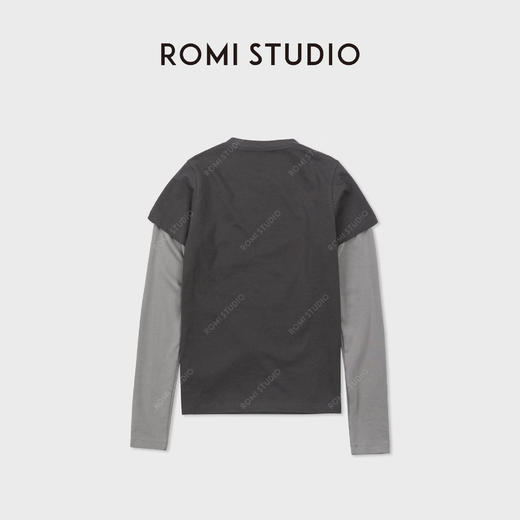 ROMI STUDIO“休闲复古”全棉舒适挺阔拼色假两件长袖T恤RWCAS66651 商品图1