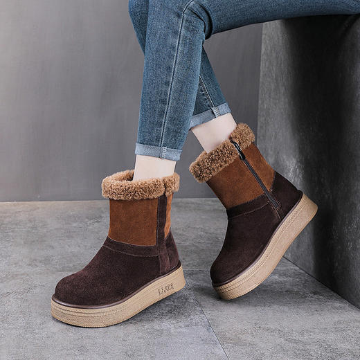 YR 2978加绒加厚保暖雪地靴户外防滑厚底短靴毛毛鞋 商品图4