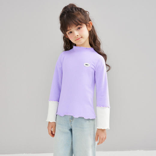 笛莎Deesha 2026春季女童时尚简约拼接撞色长袖T恤 商品图2