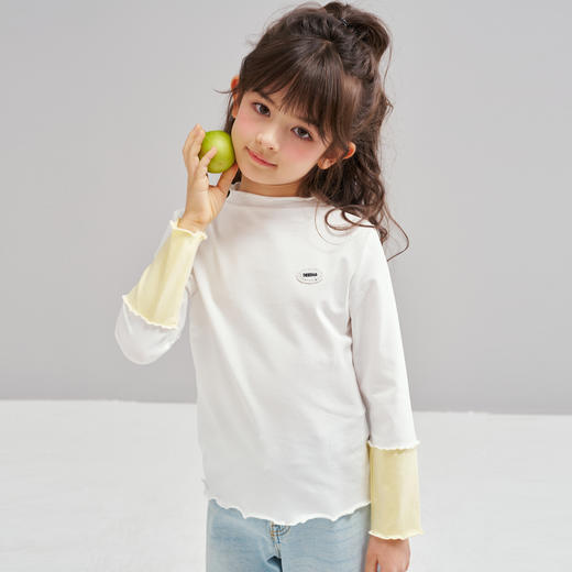 笛莎Deesha 2026春季女童时尚简约拼接撞色长袖T恤 商品图4