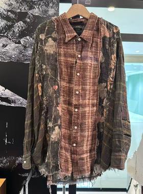 特价 中性款拼接格纹长袖衬衫ho