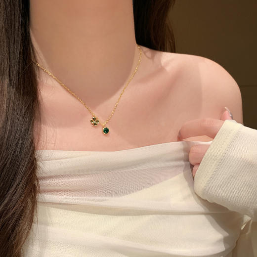 【微信专享款】ARSIS｜秘密花园系列 飞鸟四叶草双吊坠项链 商品图5