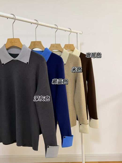 【氛围感翻领撞色假两件针织衫】🌅巨显身形单薄❗️ 秋冬氛围感必备🧶拯救你的日常穿搭纠结！ 穿过的都说好！物超所值的品质！！！-AJYX 商品图11