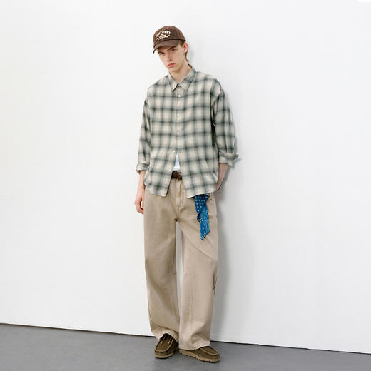 714street复古渐变格子长袖衬衫男2026春季新款纯棉宽松落肩衬衣 商品图3