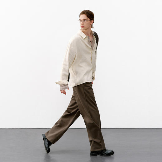 714street老钱风100%亚麻长袖衬衫男款2026春季宽松落肩休闲衬衣 商品图3