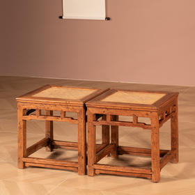 清早期	黄花梨罗锅枨矮栳方凳（一对）