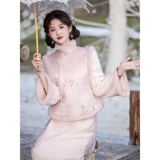 新中式改良旗袍连衣裙三件套，冬季保暖订婚裙日常穿年轻款少女LSB4324 商品图1