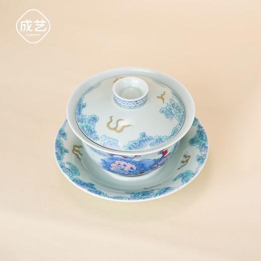 陶瓷狮子舞绣球悬停三才盖碗中式美学元宝泡茶碗高温陶瓷不烫手茶具 商品图3