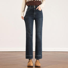 加绒牛仔九分裤复古蓝洋气小直筒裤，显瘦高腰时尚烟管裤MYX-OZY-25271-L