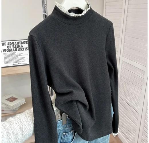 【YW】无忧购韩系ins温柔百搭半高领蕾丝花边双面磨毛内搭打底衫9001（截单后3-5天发货) 商品图8