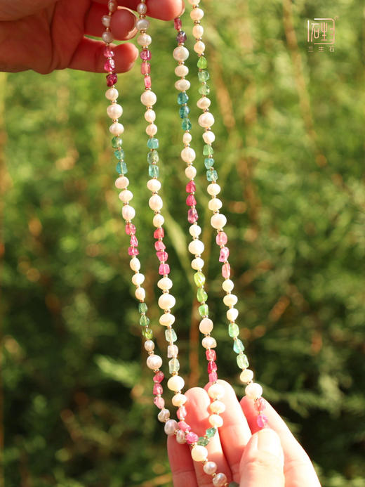 彩虹碧玺原石糖块➕巴洛克珍珠设计项链 商品图0