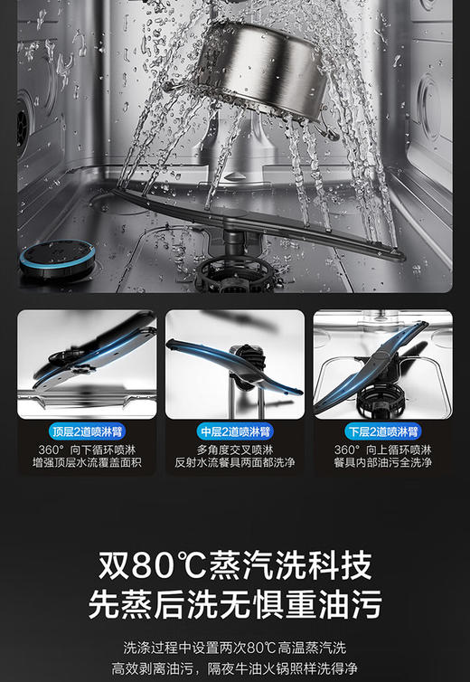 海尔（Haier）【W30Max旗舰版】17套+3层大容量W30PRO升级款家用消毒烘干全自动嵌入式洗碗机智能分区洗168h净存 【独立分层洗】EYBW17586GGU1 银河灰 商品图7
