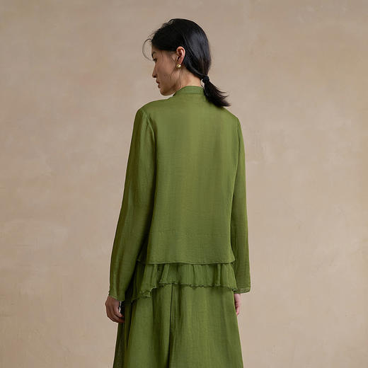【林栖设计小店】 山谷绿意|苎麻衬衣褶皱真丝肌理感2026早春新款衬衫女1961105 商品图4