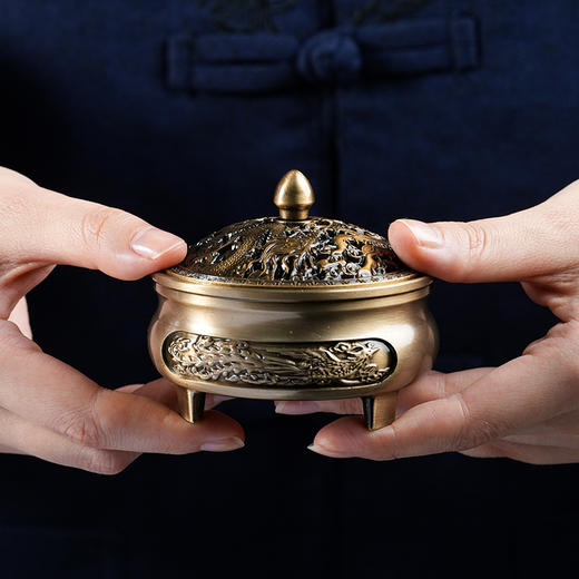 龙凤呈祥古风黄铜香炉日常居家焚香 商品图3