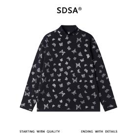 SDSA男士秋冬新款痞帅男装潮牌撞色满印蝴蝶印花立领长袖T恤百搭
