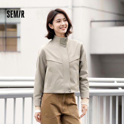 都市护身服|森马外套女春季三防防风纯色立领抽绳上衣简约风夹克 商品图0