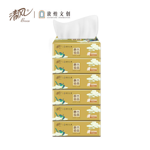 清风&敦煌文创 原木纯品系列4层加厚纸巾 110g 12卷/提 商品图1