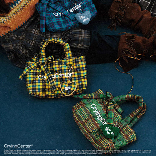 CryingCenter多色复古格纹托特包（含云朵挂件）斜挎单肩包大小号 商品图3