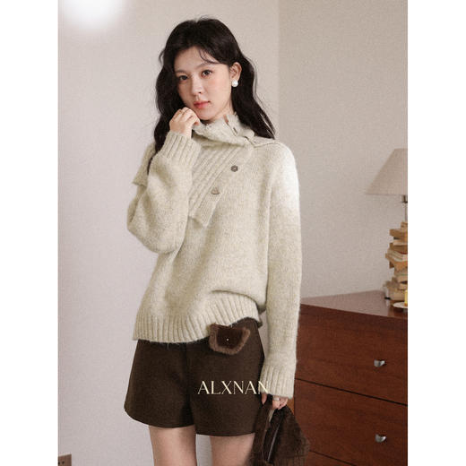 鹿向南「暖织栖忆」咖色休闲短裤女秋冬今年流行美拉德高腰A字裤 商品图2