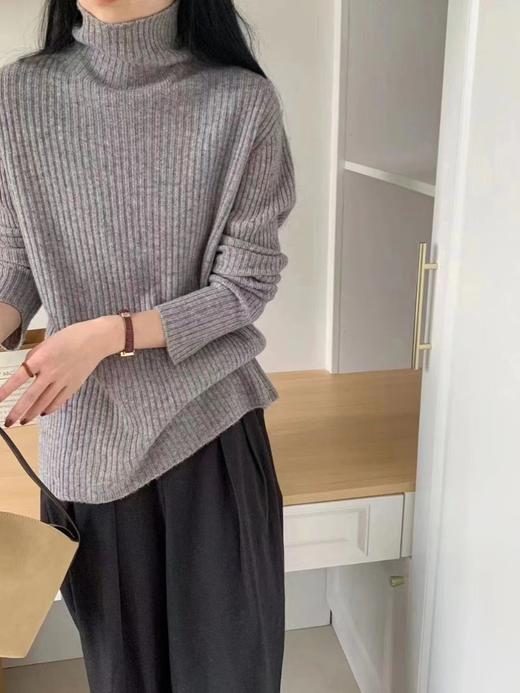 一线成衣堆堆领坑条显瘦进口花纱100%羊毛打底毛衣 商品图3