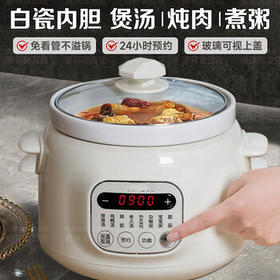 仕勤坤商用电炖锅陶瓷煲汤紫砂炖汤熬粥专用全自动炖盅 淡黄色 【优质白瓷内胆+可视玻璃上盖】