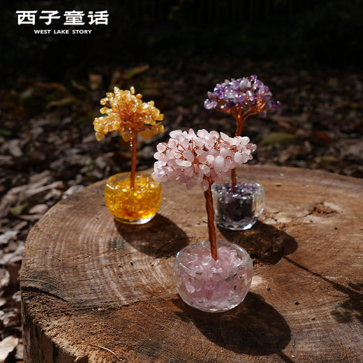 【预售3-5天】灵隐文创 马年发财树桌面摆件黄粉紫水晶招米玄关摆件 商品图2