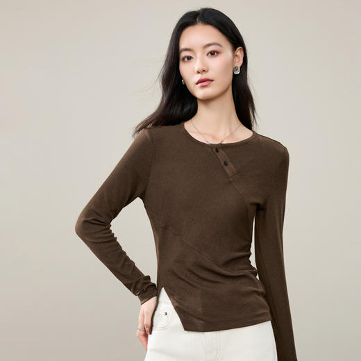 【亏本！羊毛打底衫】逸阳秋冬新品圆领设计感莱赛尔羊毛内搭修身显瘦上衣5263 商品图5