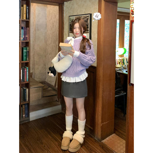 <曾小咸推荐>现货秒杀 ！微信超特价！韩系紫色麻花圆领毛衣 日常209.99 立减90 秒杀119.99！！ 商品图2