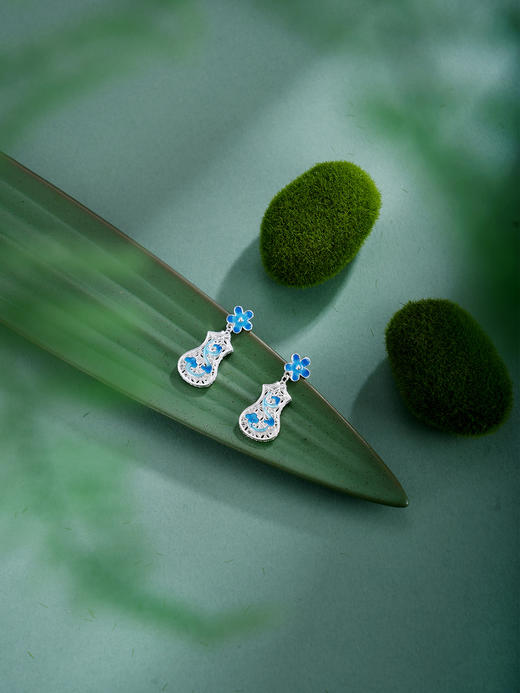 子佩集【花映云裳】银S990耳钉【QFES049】旗袍花丝珐琅彩原创作品 商品图7