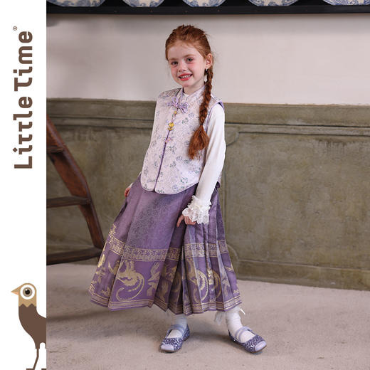 littletime女童汉服套装2025新款新中式国风毛衣马甲马面裙三件套 商品图0
