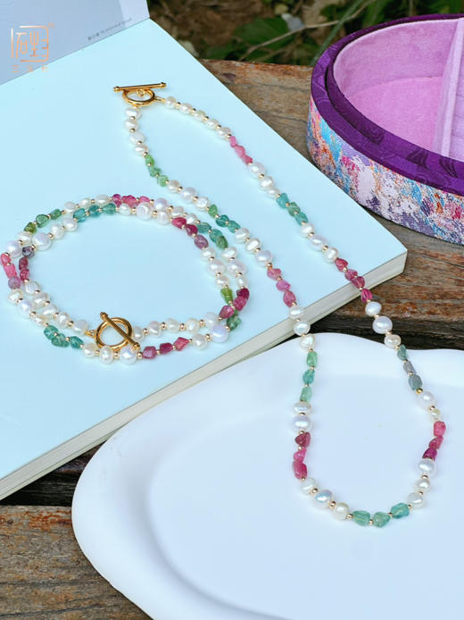 彩虹碧玺原石糖块➕巴洛克珍珠设计项链 商品图5