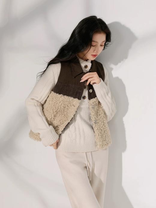 爆款3-5天发货！isabelle marran羊驼绒拼麂皮一体复古马甲JS3693183 商品图3