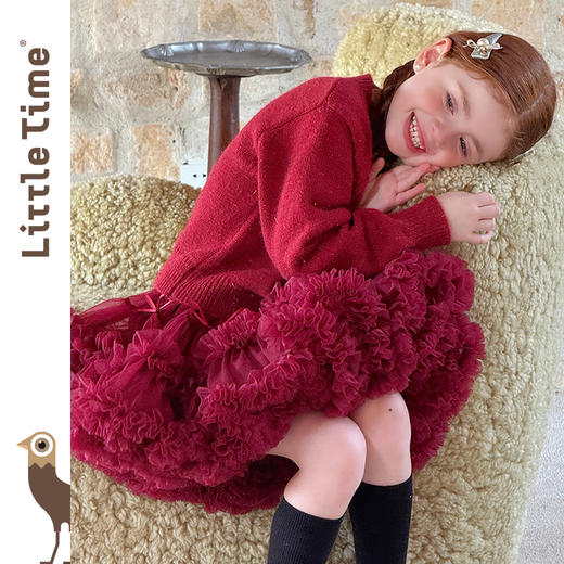 littletime女童毛衣2025秋冬新款韩版红色开衫精致蝴蝶结针织衫 商品图1
