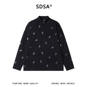 SDSA男士秋冬新款痞帅男装简约撞色满印花卉印花立领长袖T恤百搭