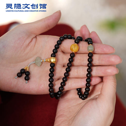 【预售3-5天】灵隐文创 正宗小叶紫檀项链天然串珠碧玉和田玉蜜蜡珠佛叠戴手串 商品图1
