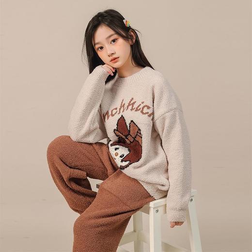 女童加厚可外穿可爱睡衣套装家居服秋冬新款半边绒萌趣趣两件套 商品图3