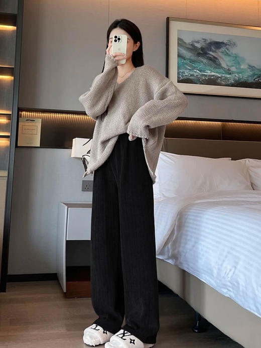 麻花纹加绒加厚直筒裤 商品图3