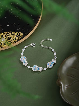 子佩集【花影云裳】银S990手链【QFSL021】三个旗袍花朵花丝珐琅彩原创作品