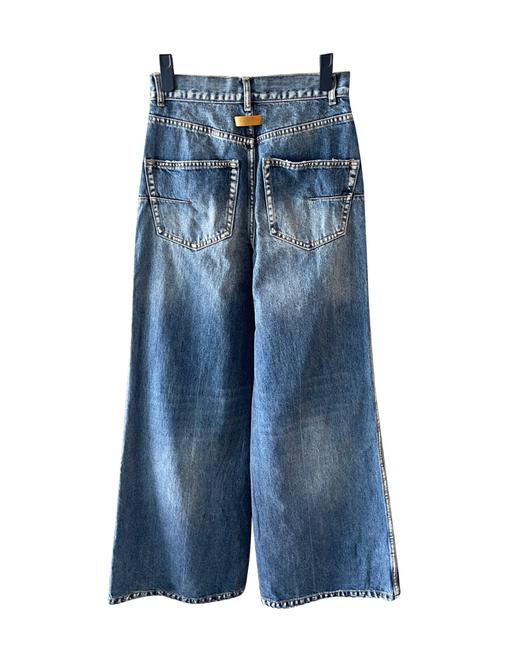 女款提花裤边做旧牛仔裤长裤la010 商品图1