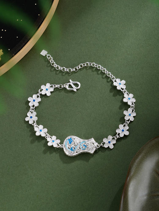 子佩集【花绕云裳】银S990手链【QFSL020】一个旗袍花朵花丝珐琅彩原创作品 商品图1