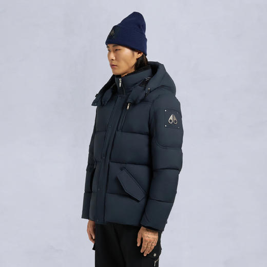 MOOSE KNUCKLES 男士金属驼鹿指节徽标绗缝连帽羽绒服 蓝色 M35MJ146 833 商品图4