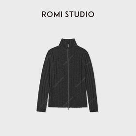 ROMI STUDIO“简约舒适”纯羊毛哑光坑条双拉链毛织开衫 RWCWS67352