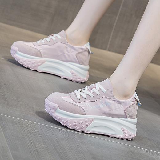 2026春磨砂皮圆头透气前绑带厚底内增高老爹鞋 商品图1